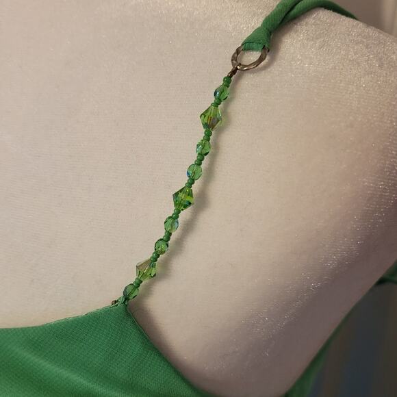 Allen Shwarts, 4 | 90s Bodycon Ruched Lime Green Prom Evening Bead Straps Dress - Picture 4 of 7